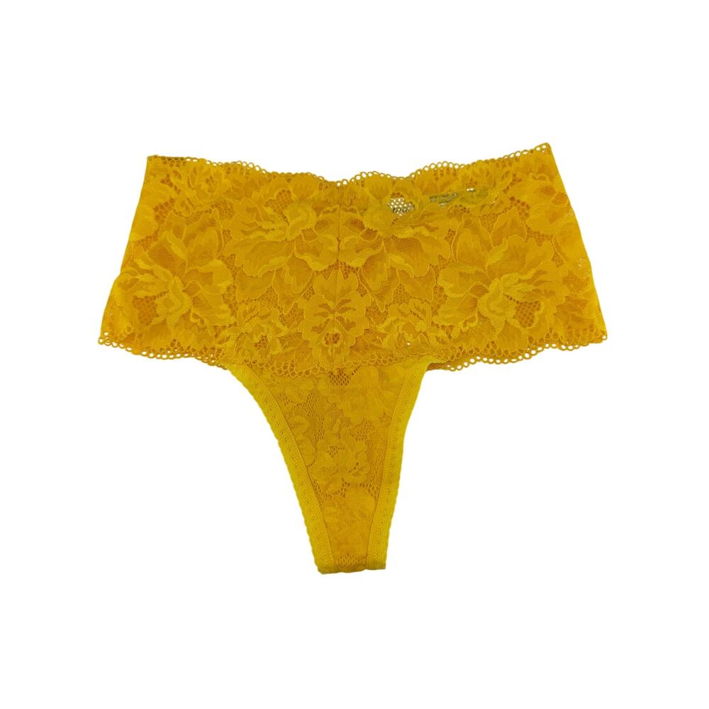 Soma Embraceable Allover Retro Thong Sundance Yellow Lace Womens Small